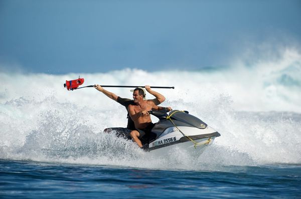 Tahiti — jet ski camera rig in surf