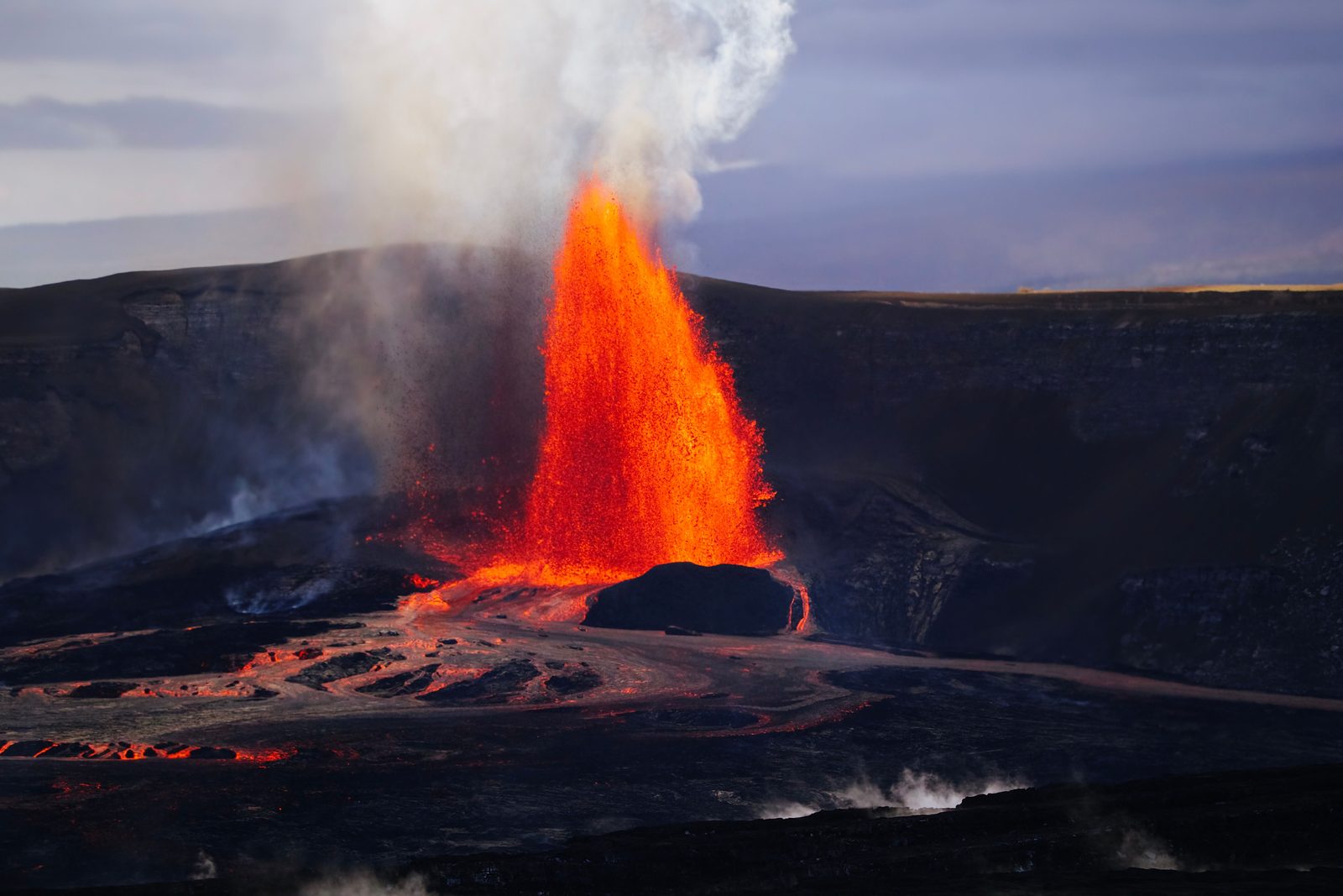 Lava fountain erupting from Kilauea volcano crater, Hawaii