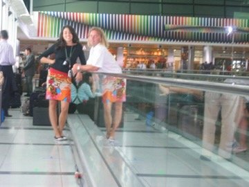 Travel moment on an airport walkway, Argentina