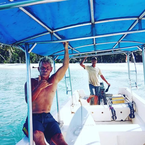 On a boat between takes, Indonesia