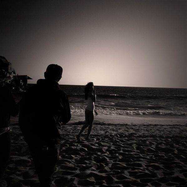 Beach location silhouette, crew and talent, Brazil