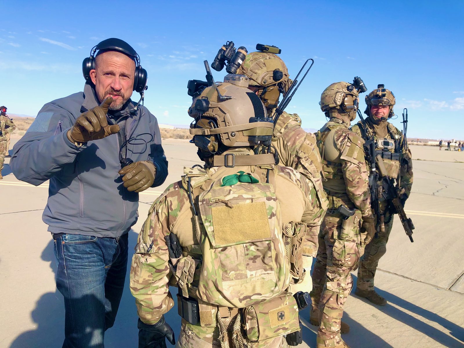 Director coordinating with flight crew, U.S. Air Force
