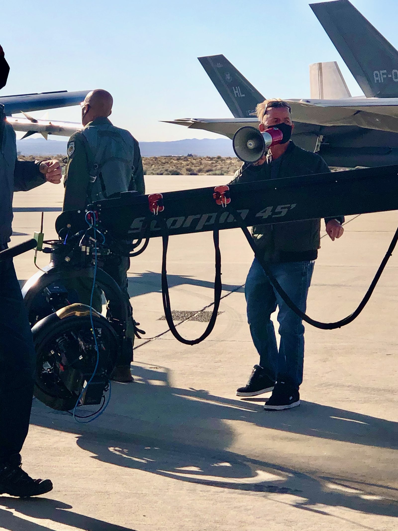Flight line with megaphone, fighter jets, U.S. Air Force