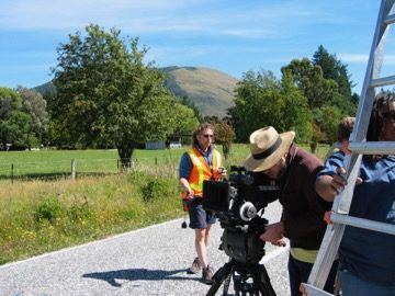 Rural crew setup with camera, New Zealand