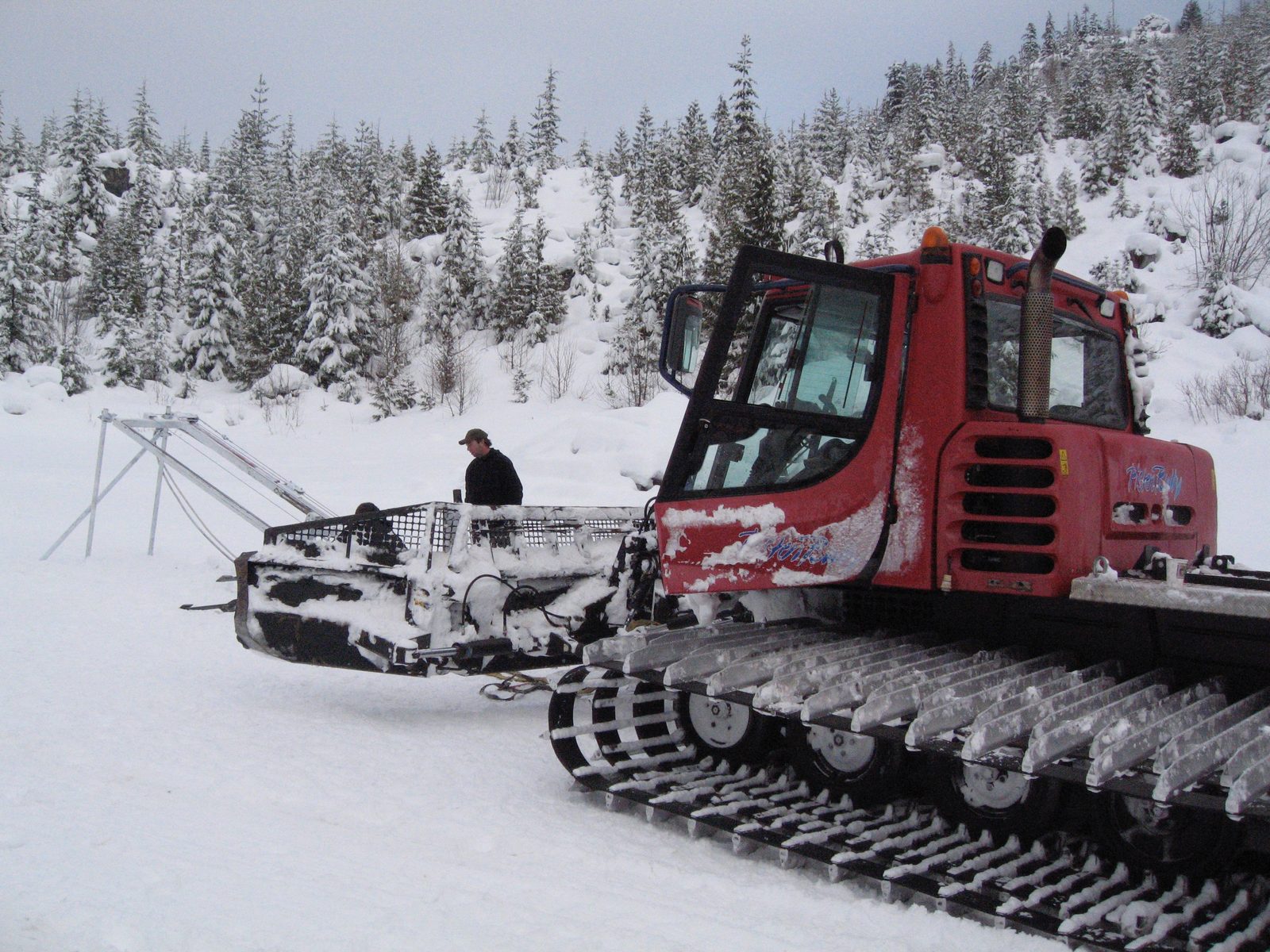 Snowcat grooming equipment on location, Canada