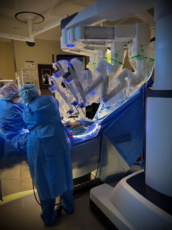 Surgical robot setup on set, wide angle