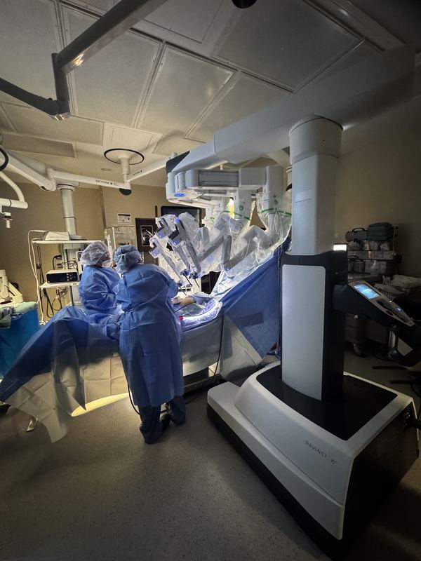 Surgical robot setup on set, alternate angle
