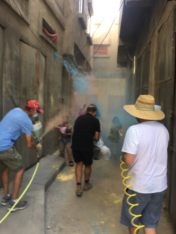 Colored smoke effects in alleyway set, Los Angeles