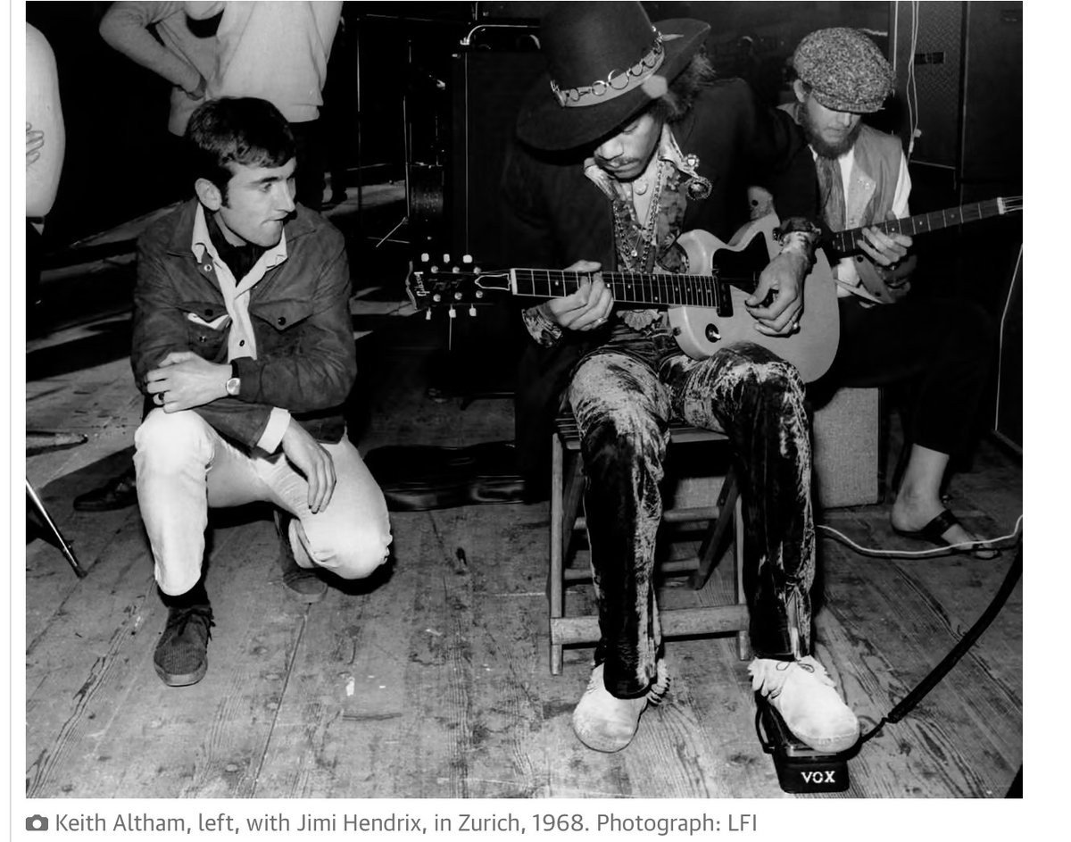 Keith Altham, left, with Jimi Hendrix, in Zurich, 1968. Photograph: LFI